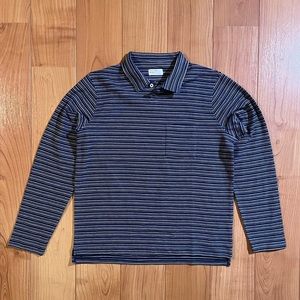 Universal Works L/S Vacation Polo in Blue Japanese Stripe Knit